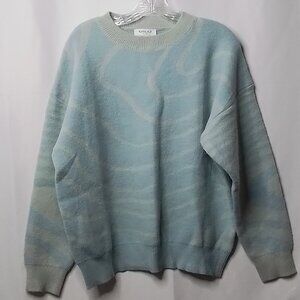 GILLI BLUE GREY SWIRL PATTERN CREW NECK PULLOVER SWEATER SIZE M